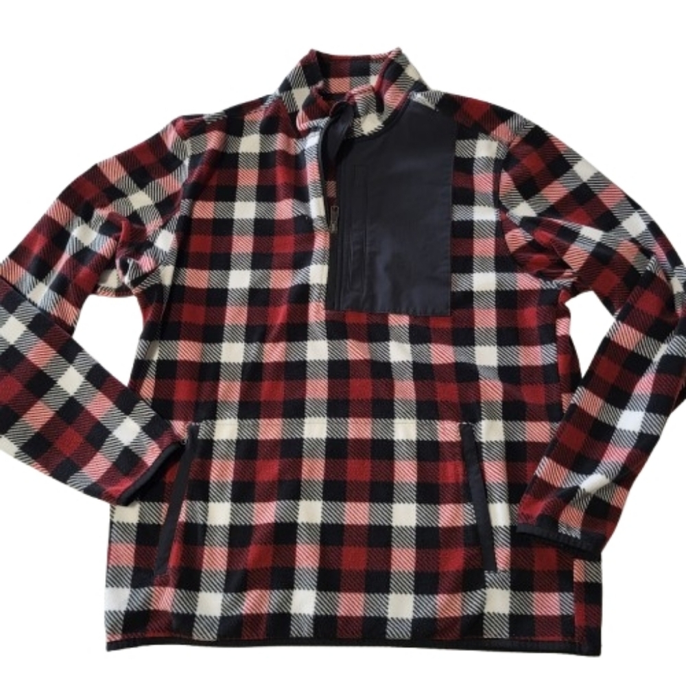 Duluth Trading Co Plaid Quarter Zip Pullover‎ Zip Red Black Relaxed Fit Medium